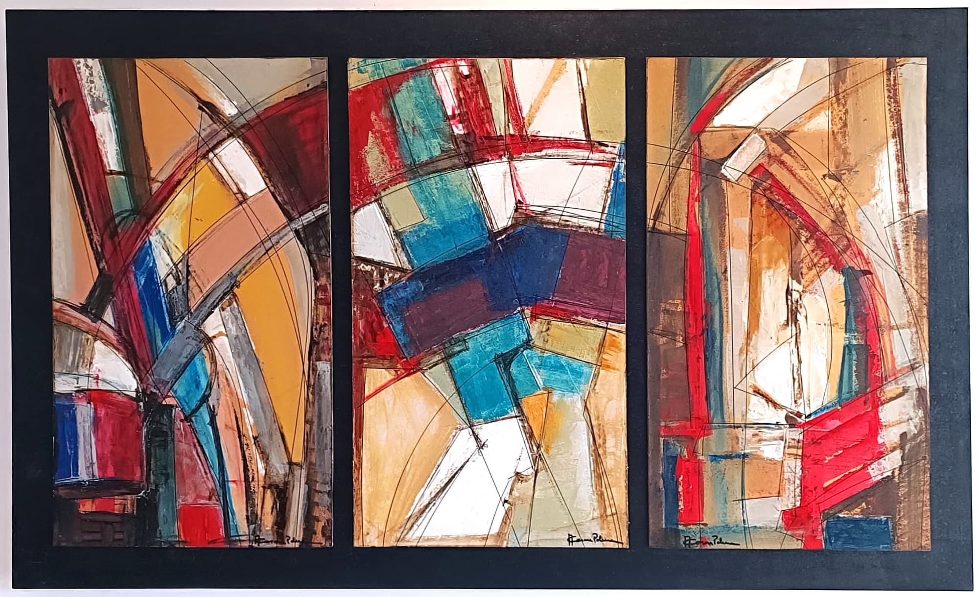 Obra abstracta Passau Tríptico por Antonio Casares Palma