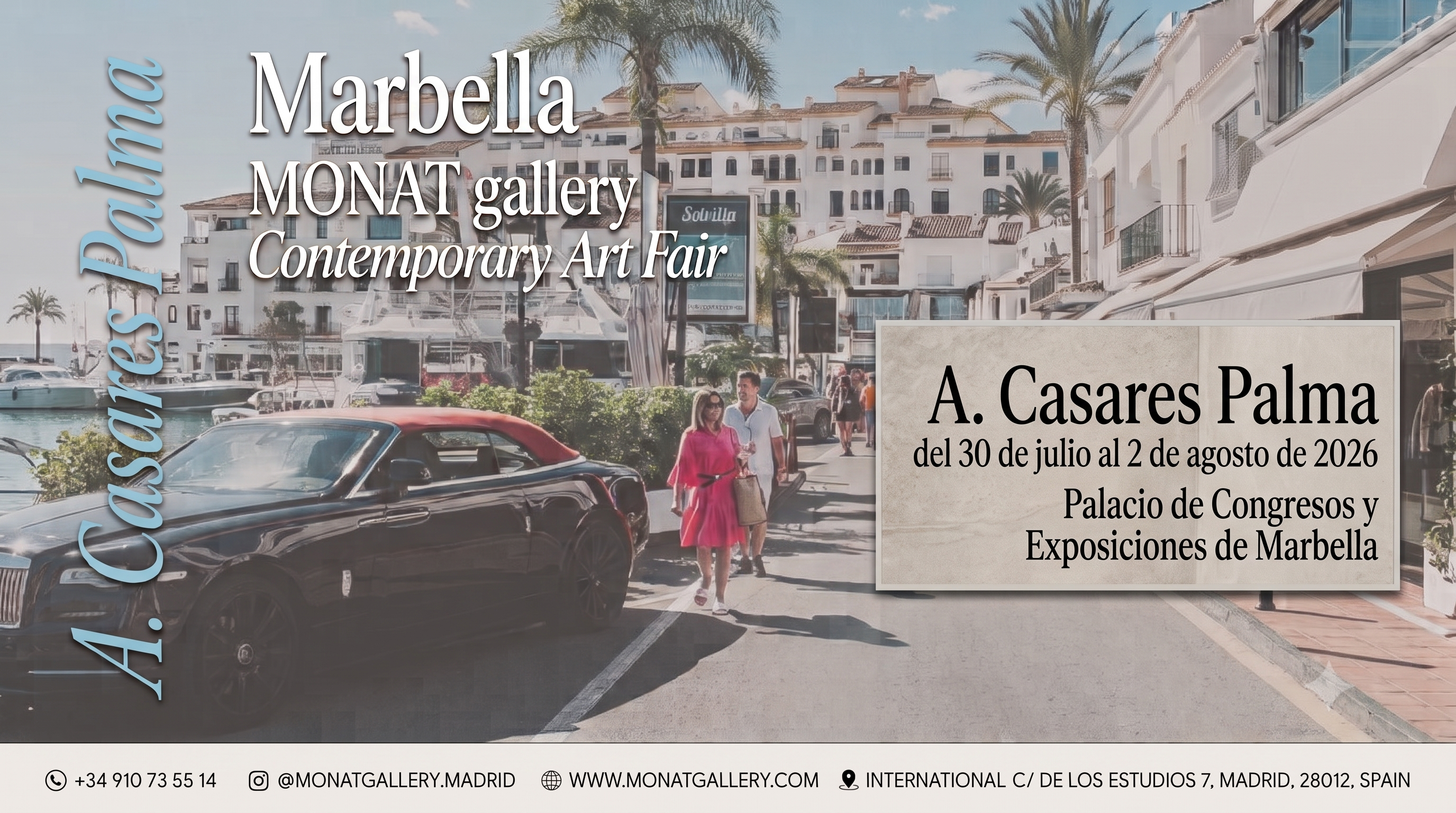 Cartel oficial de ART WORLD Marbella 2026 con A. Casares Palma y MONAT Gallery