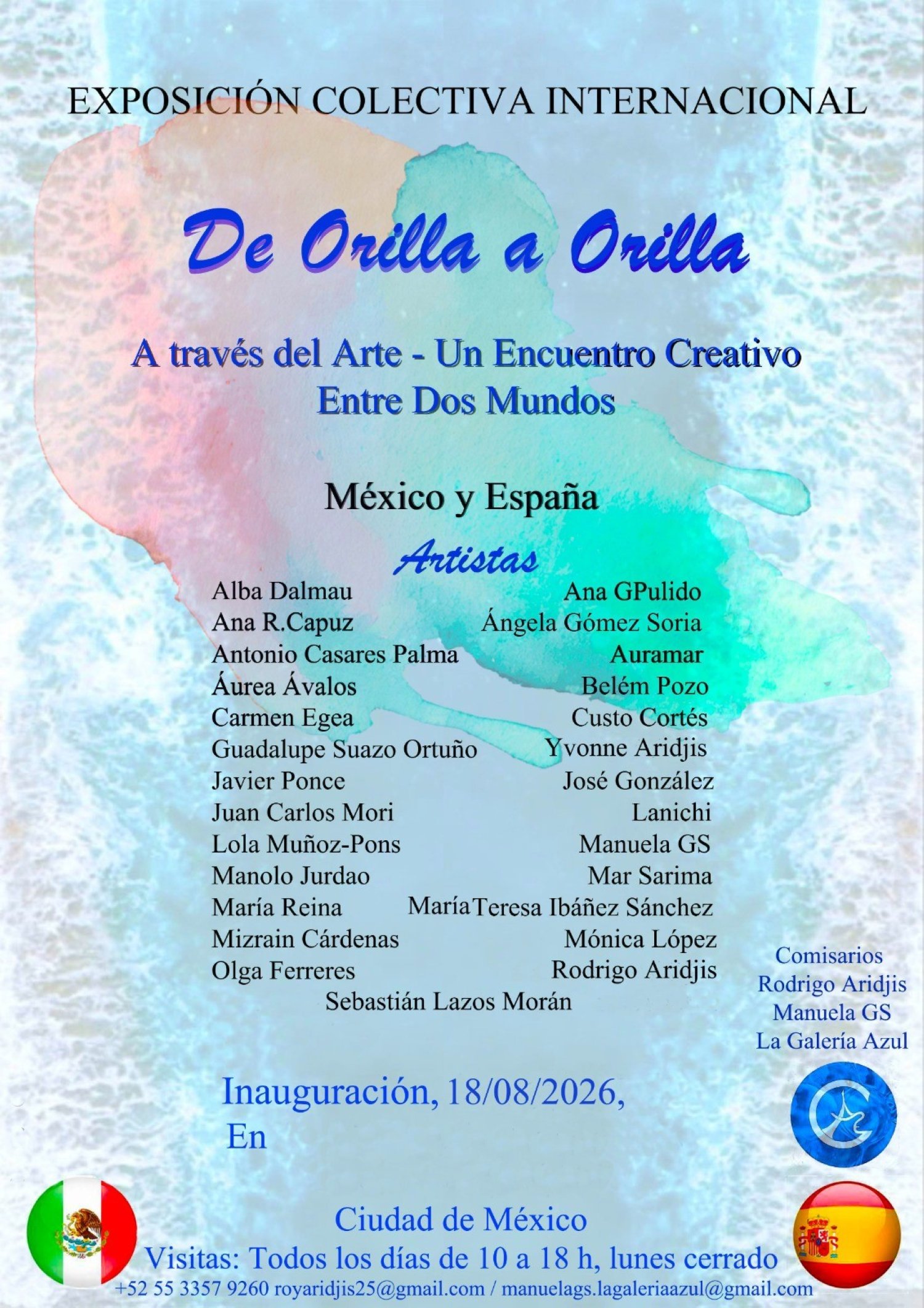Cartel oficial de la Exposición Colectiva Internacional De Orilla a Orilla en Ciudad de México